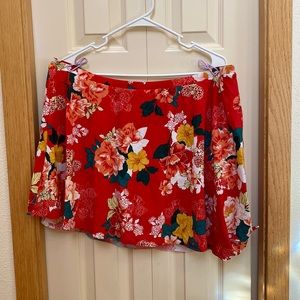 Torrid Red Floral Side Tie Swim Skirt